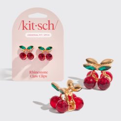 Cherry Rhinestone Claw Clips 2pc Set - Mini