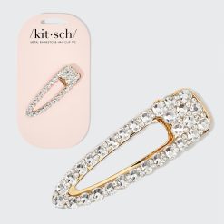 Metal Rhinestone Large Open Shape Hair Clip - Gold